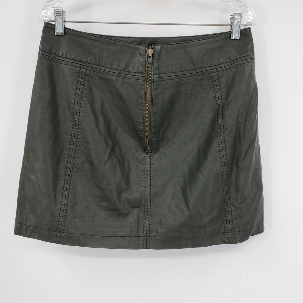 Free People Vegan Leather Mini Skirt Forest‎ Green Paneled 12 Edgy Moto Grunge